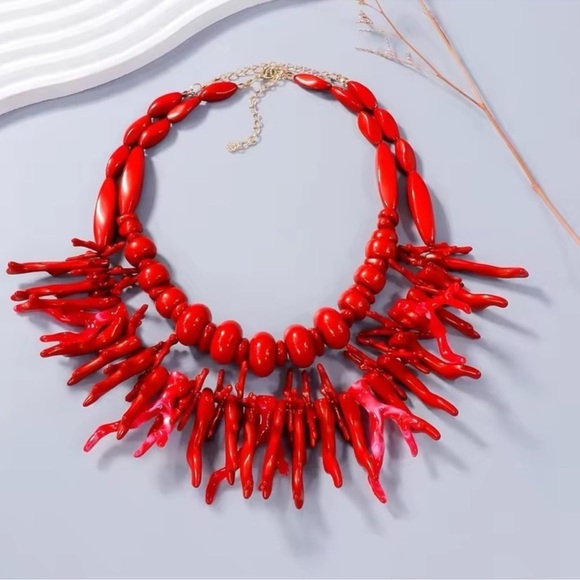 Coral Red Statement Necklace - Picture 15 of 15
